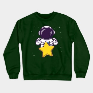 Cute Astronaut With Star In Space Cartoon Crewneck Sweatshirt